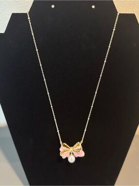 Kendra Scott x Love Shack Fancy Pink Enamel and Pearl Bow Necklace